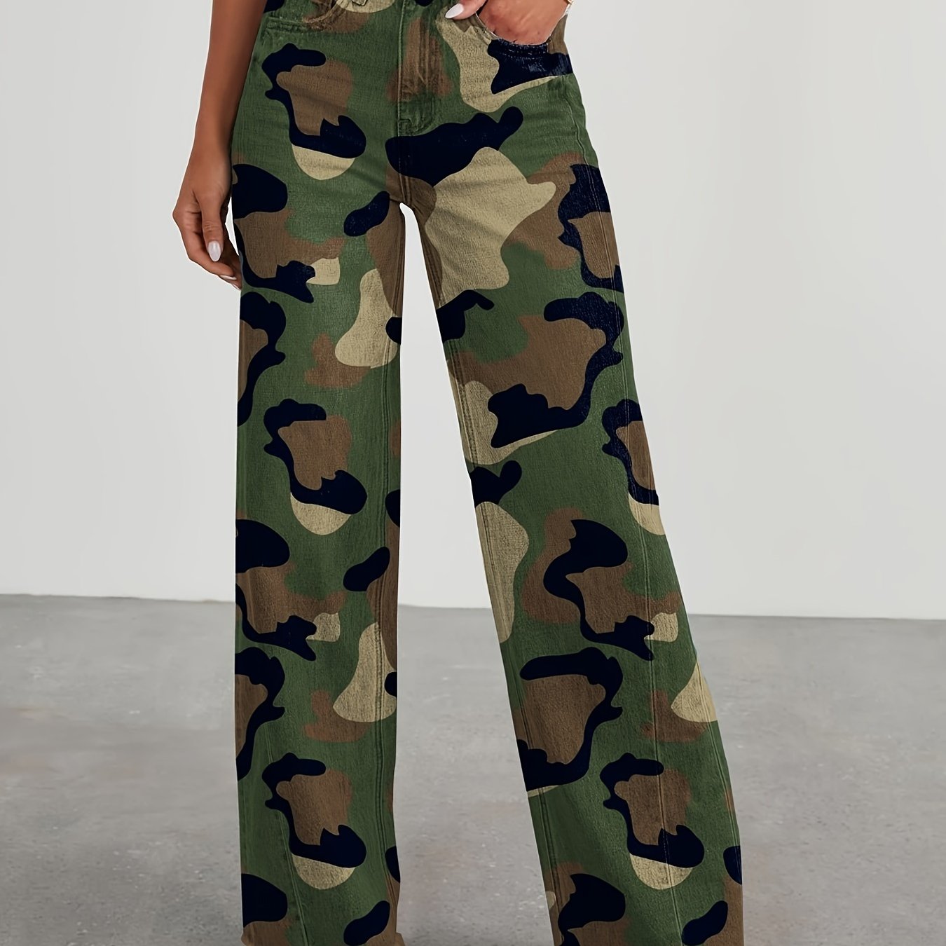 Women’s High-Waist Wide-Leg Jeans – Casual Stretch Baggy Denim