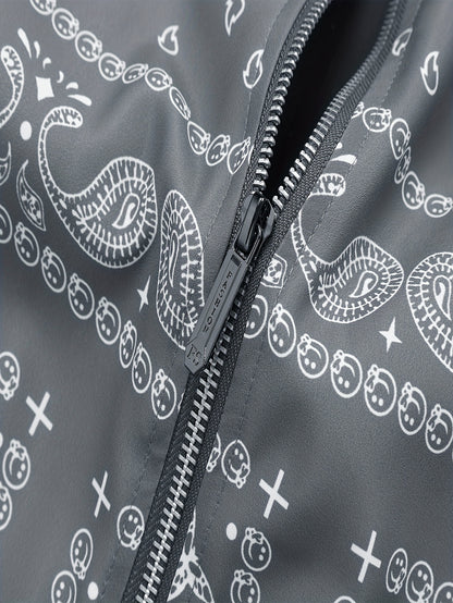 Men’s Paisley Bomber Jacket – Vintage Stand Collar Casual Outerwear