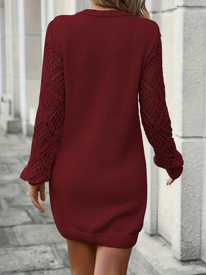 Robe moulante élégante en crochet à manches longues – Col en V tricoté pour femme