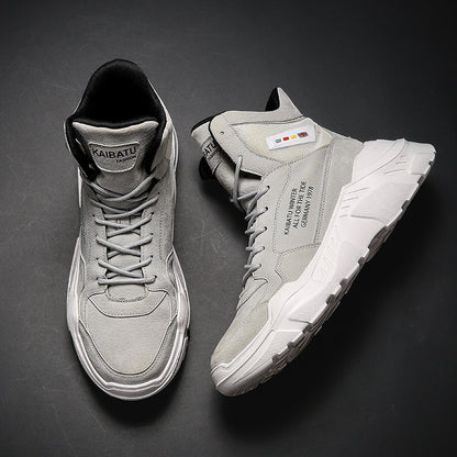 Loom & Soul Men’s High-Top Martin Boots – Thick-Soled Casual Leather Boots with Cross-Strap Design, Shock-Absorbing Rubber Sole & Warm Mesh Lining