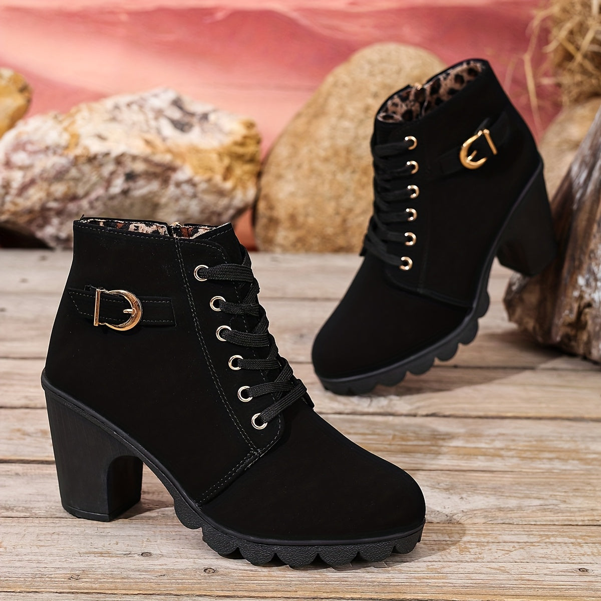 Botines de tacón alto para mujer - Tacón de bloque, elegantes, sin cordones