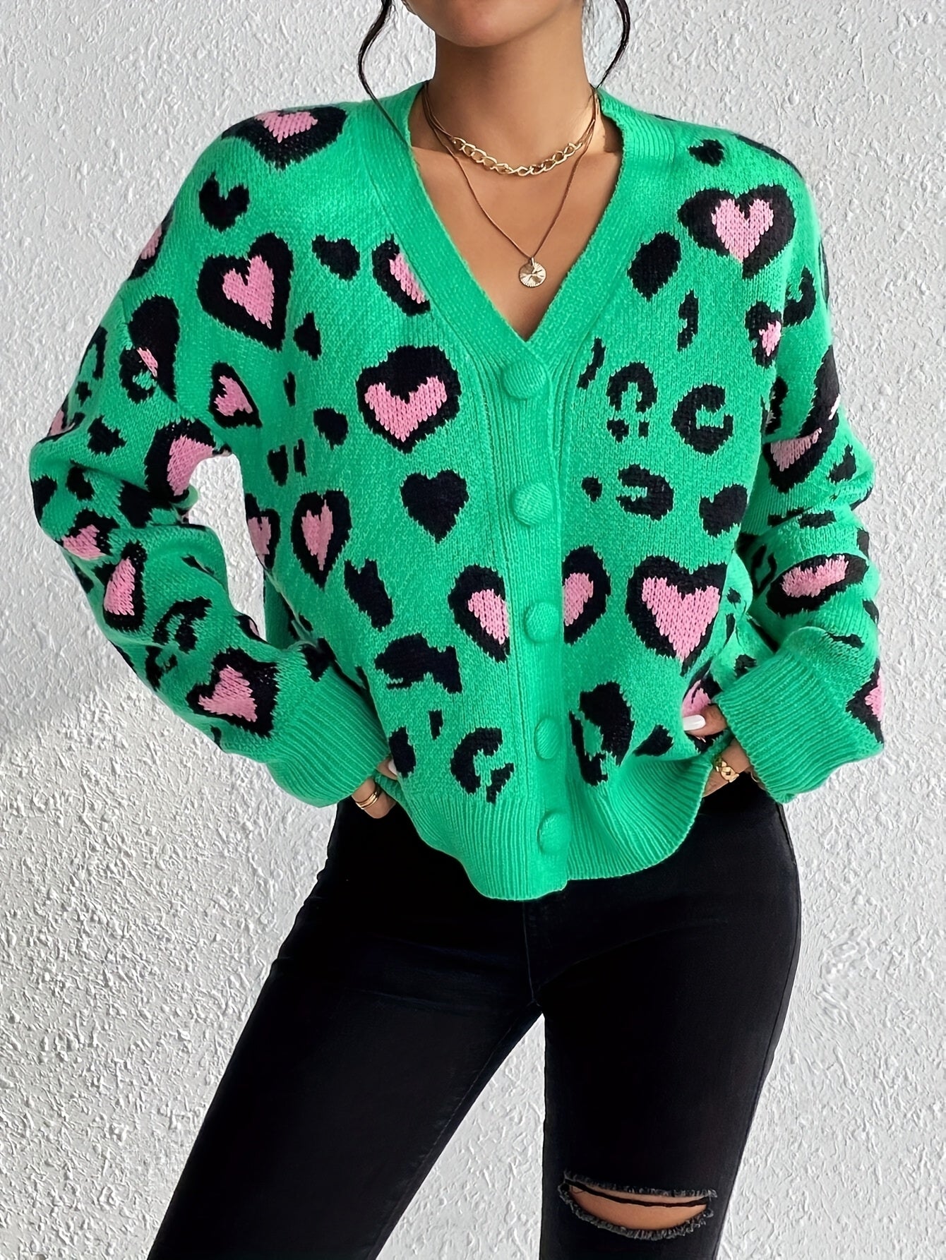 Suéter Jacquard de Leopardo – Tejido Informal Elegante para Mujer Primavera/Otoño