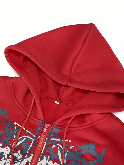 Men’s Skull Print Hooded Jacket – Zip-Up Casual Fall/Winter Hoodie