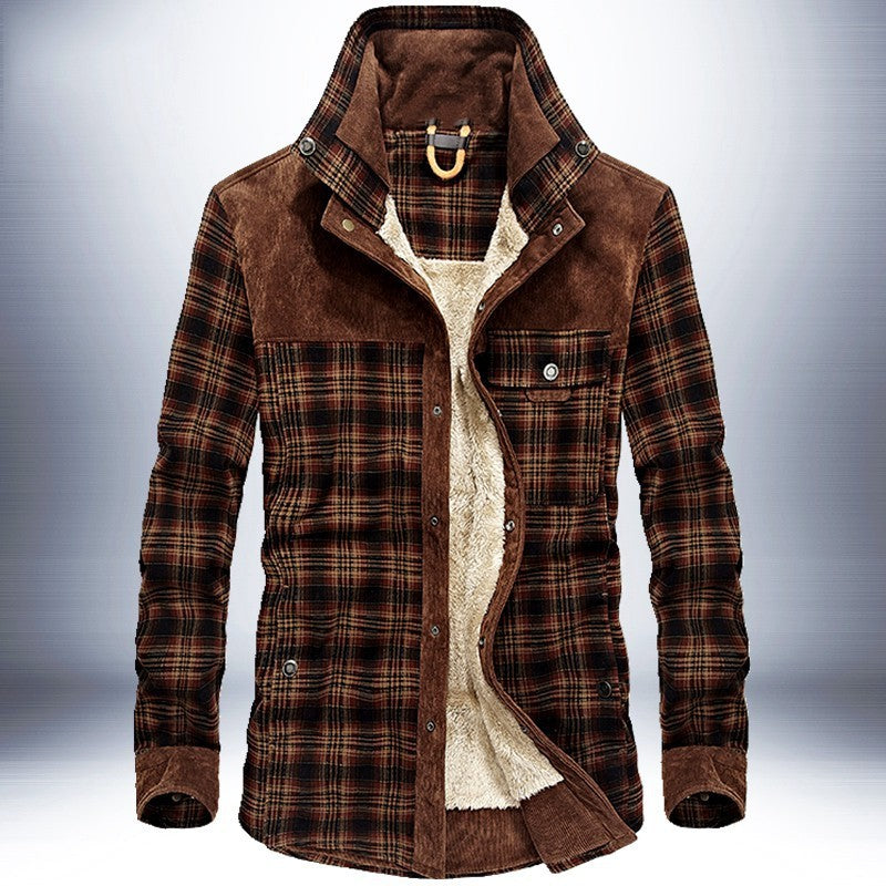 Loom & Soul™ Men’s Winter Plaid Jacket – Thick Cotton Fleece-Lined Military Coat for Warmth & Classic Style