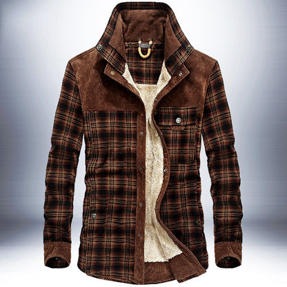 Loom & Soul™ Men’s Winter Plaid Jacket – Thick Cotton Fleece-Lined Military Coat for Warmth & Classic Style