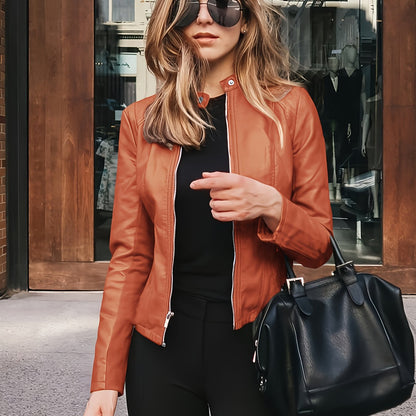 Blouson motard en similicuir – Coupe ajustée, style motard zippé