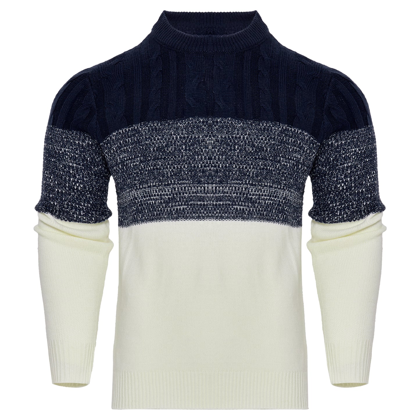 Suéter de punto trenzado a bloques de color para hombre – Jersey de manga larga