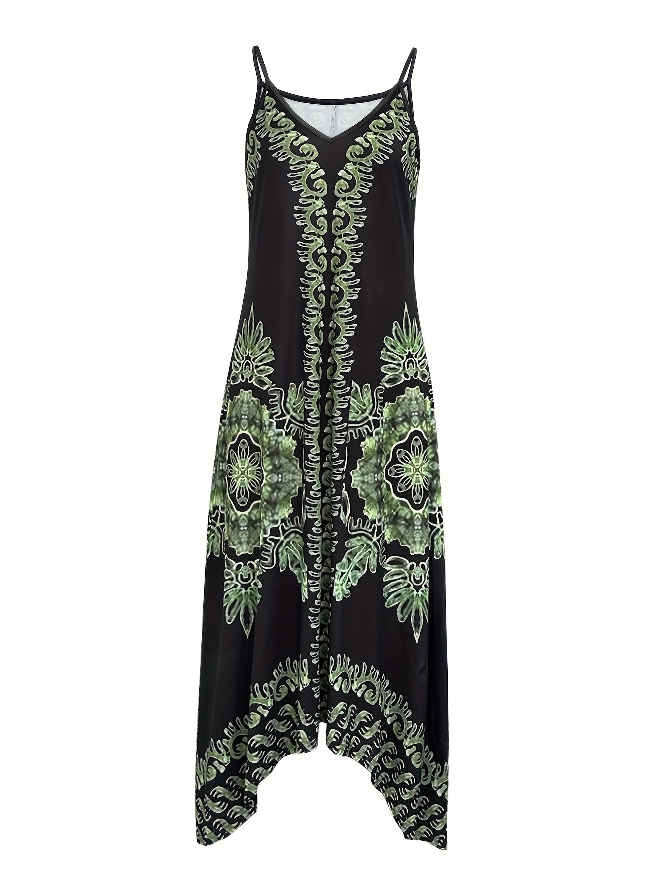 Bohemian Floral Maxi Dress – V-Neck Spaghetti Strap Summer Dress