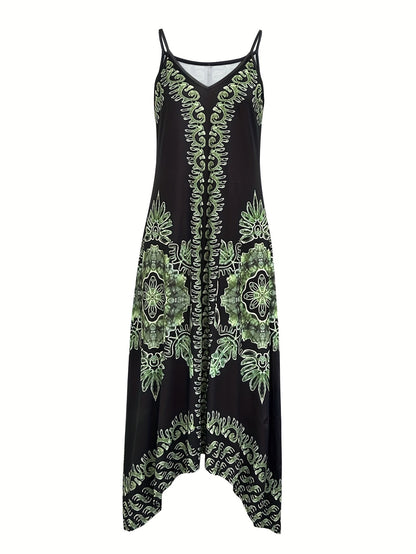 Bohemian Floral Maxi Dress – V-Neck Spaghetti Strap Summer Dress