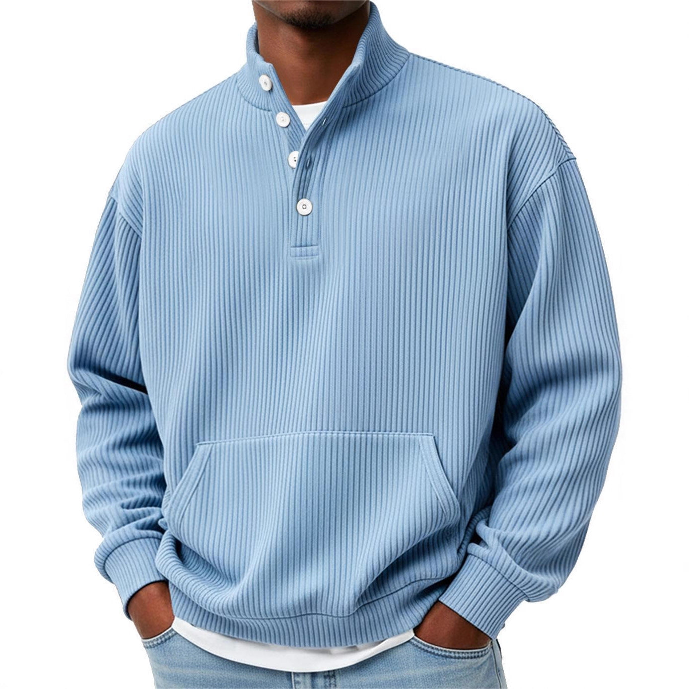 Sweat-shirt homme col roulé uni – Polo décontracté à manches longues