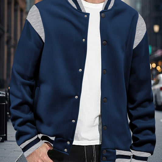 Men’s Fleece-Lined Aviator Cardigan Jacket – Patchwork Stand Collar
