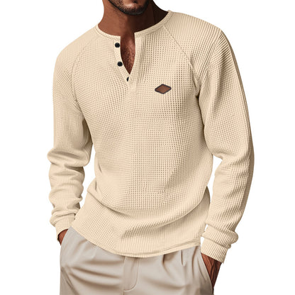 Henley gofre de manga larga para hombre – Secado rápido ajuste holgado ranglán