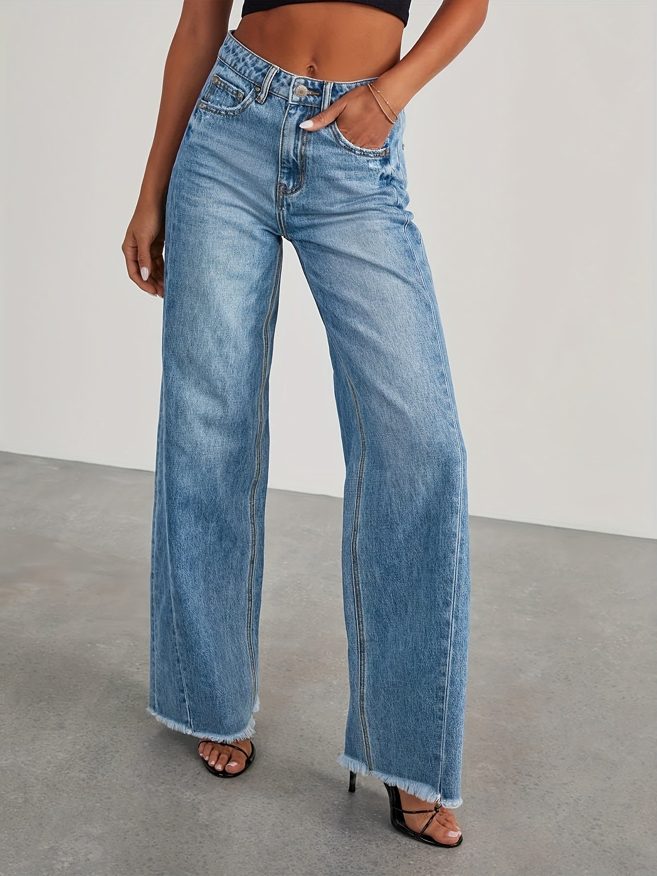 Women’s High-Waist Wide-Leg Jeans – Casual Stretch Baggy Denim