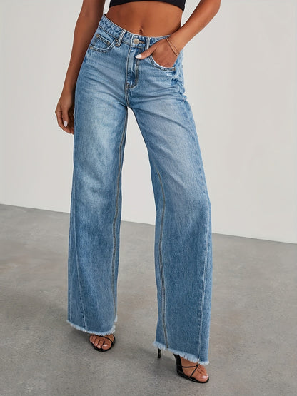 Women’s High-Waist Wide-Leg Jeans – Casual Stretch Baggy Denim