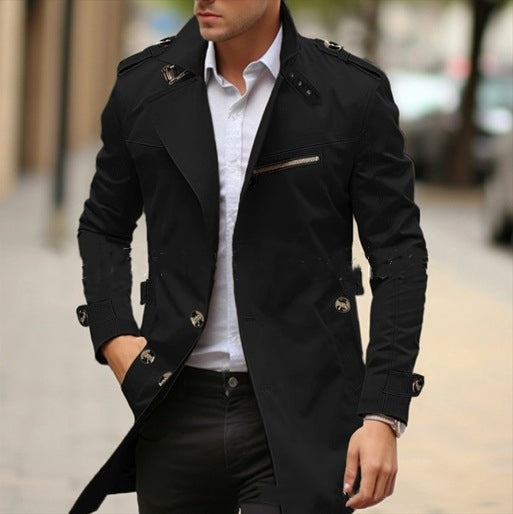 Veste décontractée mi-longue d'automne à revers grande taille pour homme