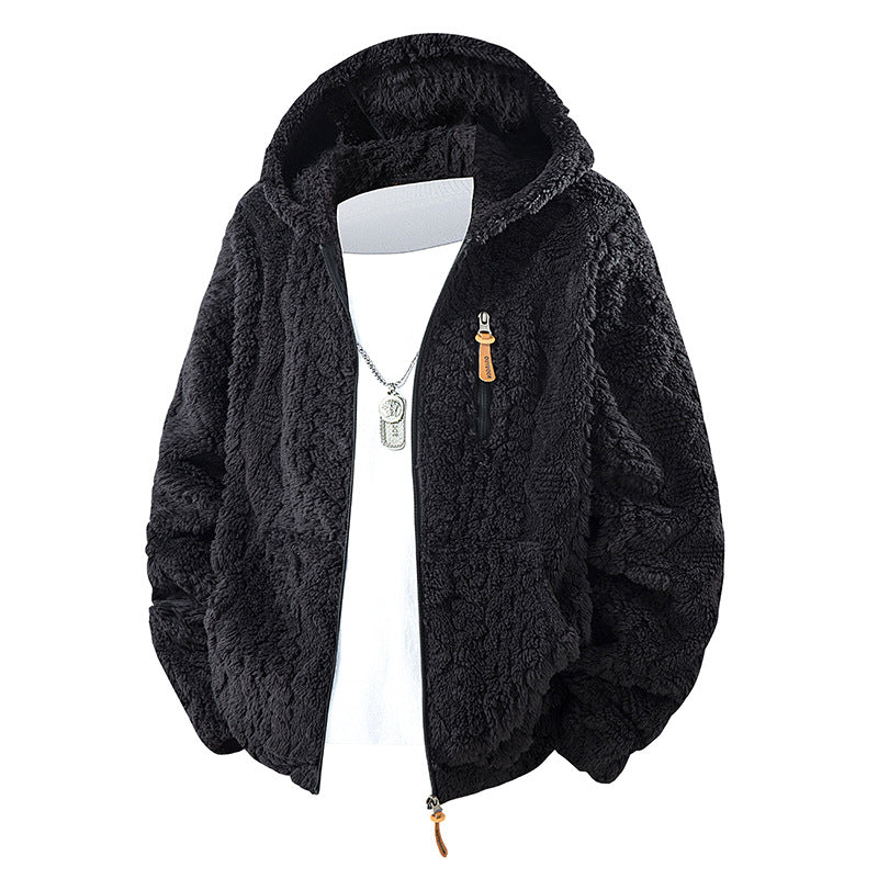Veste polaire zippée à capuche pour homme – Coupe décontractée en velours côtelé