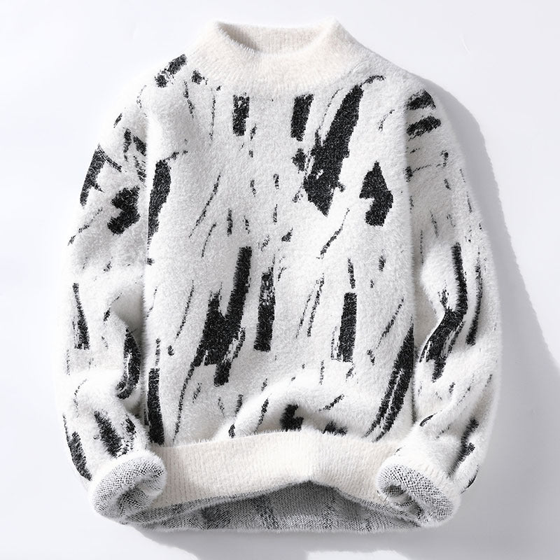 Men’s Fleece-Lined Thick Knit Sweater – Winter Loose Pullover