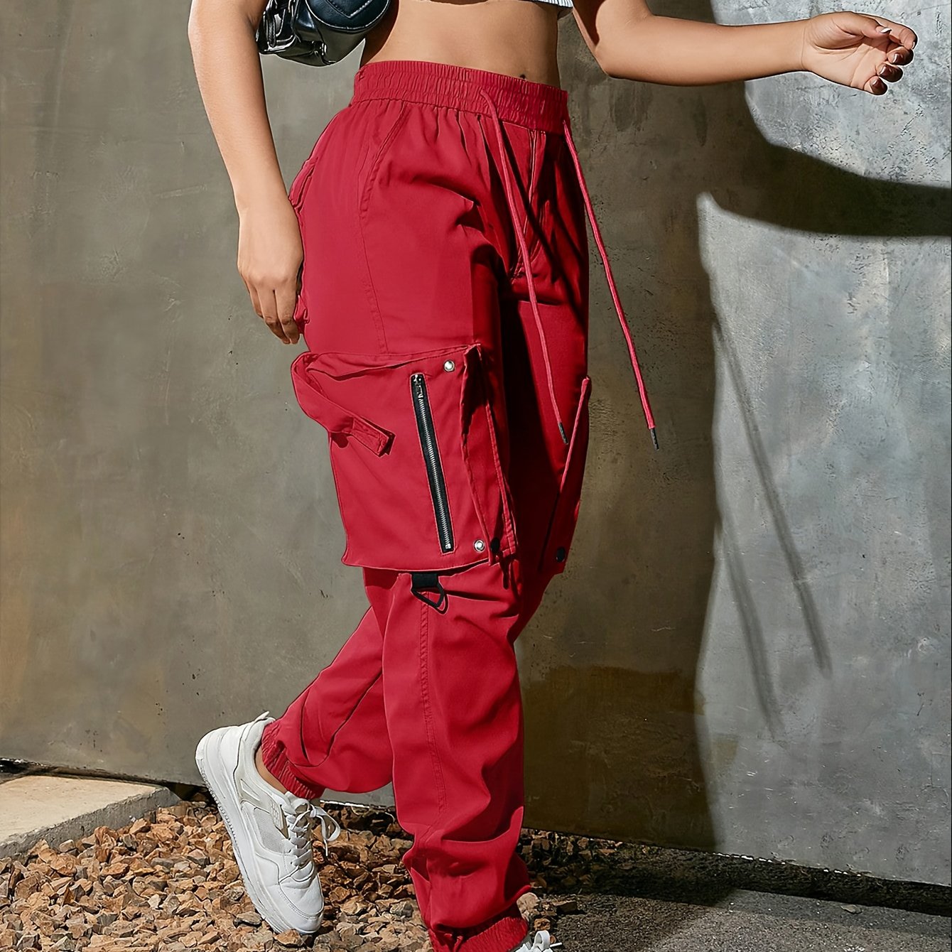 Pantalon cargo à cordon de serrage pour femme – Coupe décontractée style urbain, multipoches