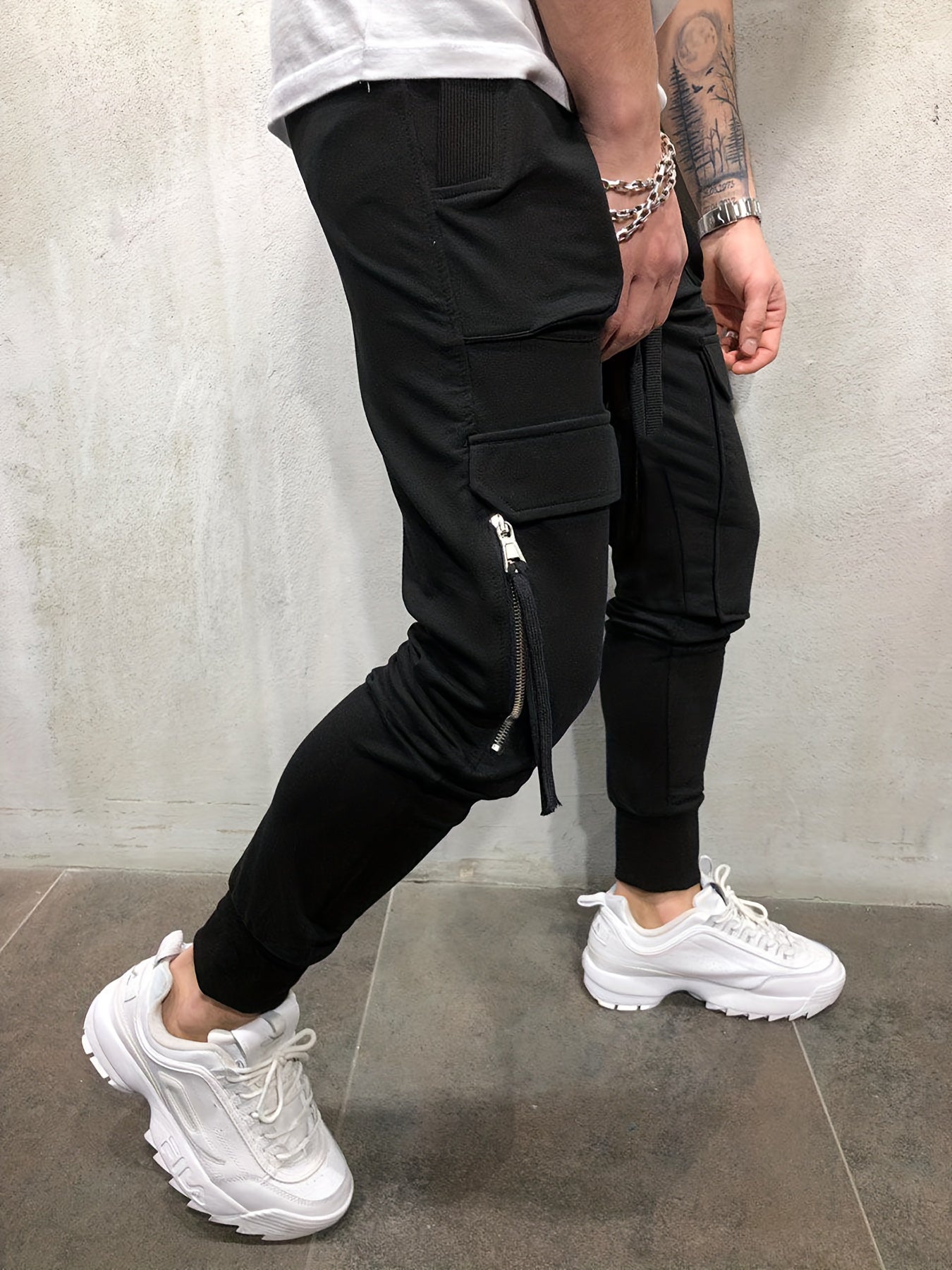 Men’s Streetwear Cargo Pants – Multi-Pocket Drawstring Outdoor Trousers