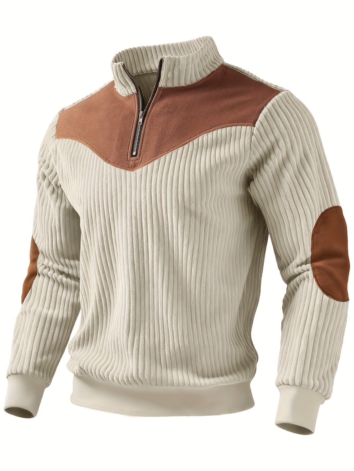 Men’s Stand Collar Half-Zip Pullover – Warm Ribbed Retro Sweatshirt