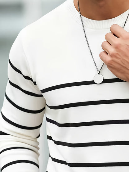 Pull en maille rayé pour homme – Col rond décontracté style streetwear