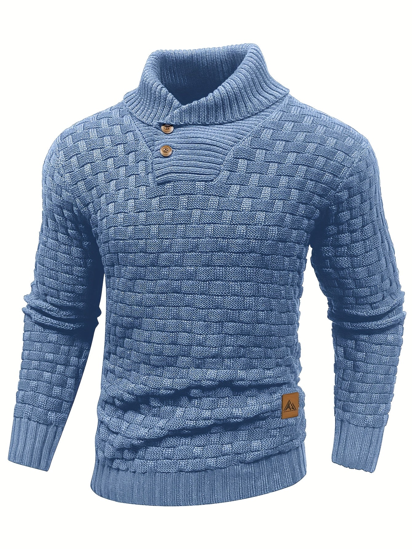 Men’s Waffle Knit Sweater – High Stretch Pullover with Lapel Collar