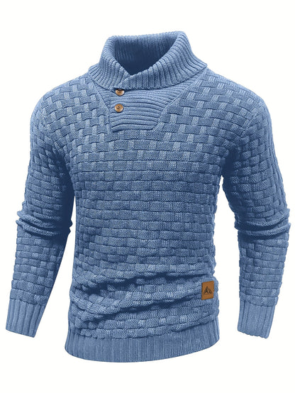 Men’s Waffle Knit Sweater – High Stretch Pullover with Lapel Collar