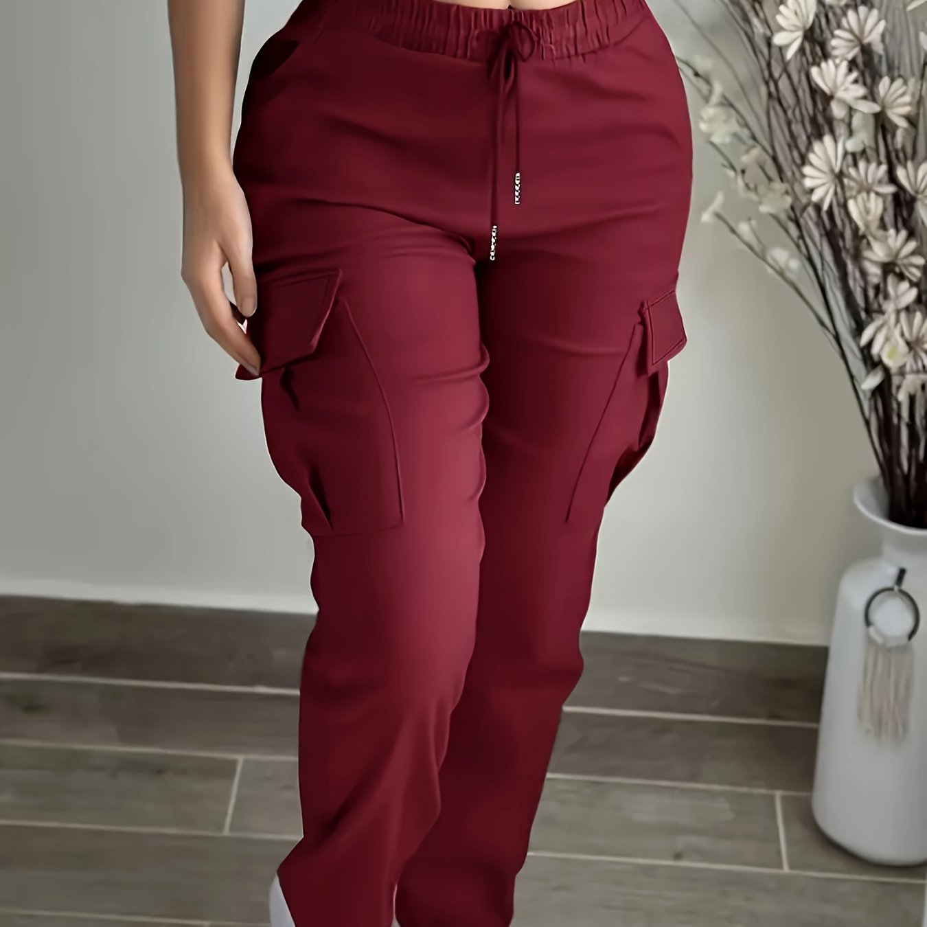 Women’s Black Cargo Pants – Elastic Drawstring Workwear Trousers