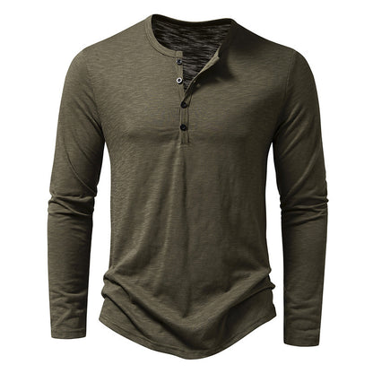 Loom & Soul™ Men’s Long-Sleeve Button Pullover – Casual Solid Color T-Shirt for Spring & Autumn