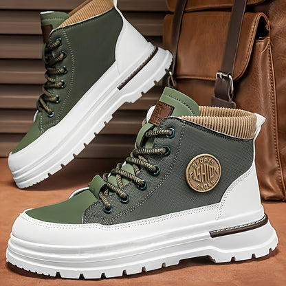 Men’s Green & White High-Top Sneakers – Lace-Up Streetwear Boots