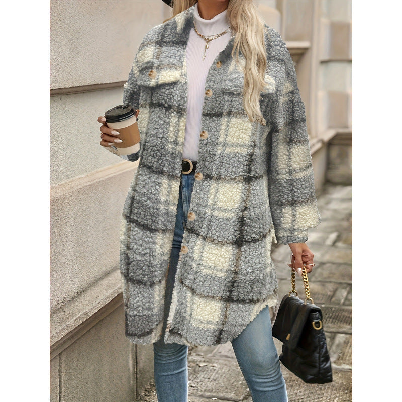 Chaqueta acolchada con solapa, bloques de color y estampado a cuadros para mujer – Estilo Mori