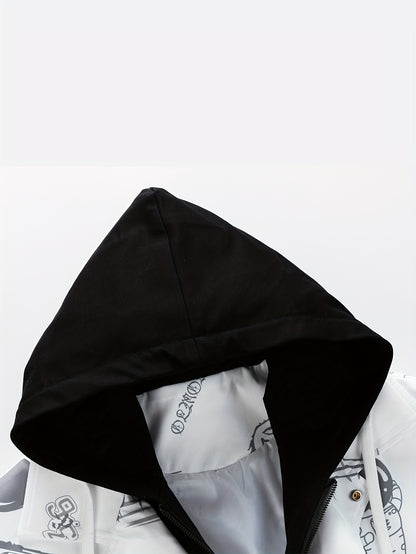 Loom & Soul Men’s Cartoon Print Zip Hoodie – Youth Streetwear Jacket