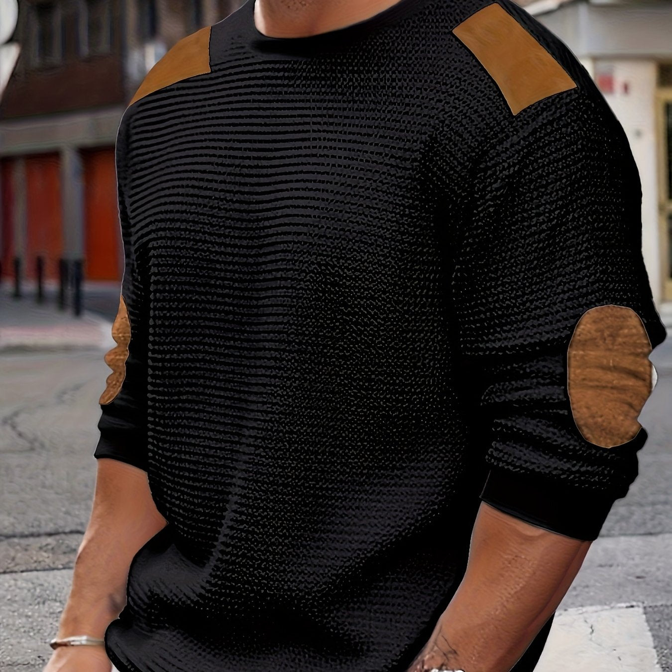 Men’s Waffle Knit Sweatshirt – Color Block Crewneck Casual Pullover