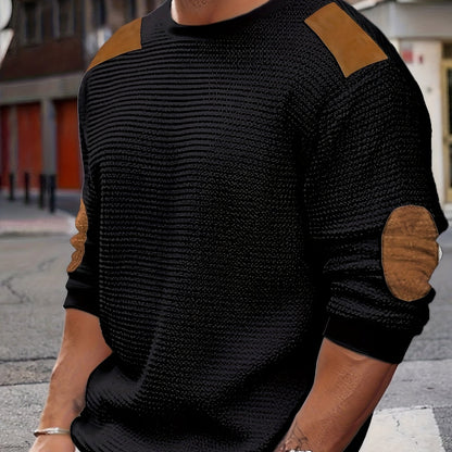 Men’s Waffle Knit Sweatshirt – Color Block Crewneck Casual Pullover