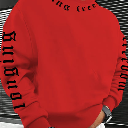 Men’s Printed Crewneck Sweatshirt – Trendy Casual Street Pullover