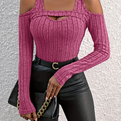 Elegant Crew Neck Hollow Detail Top – Women’s All-Season Knit Tee
