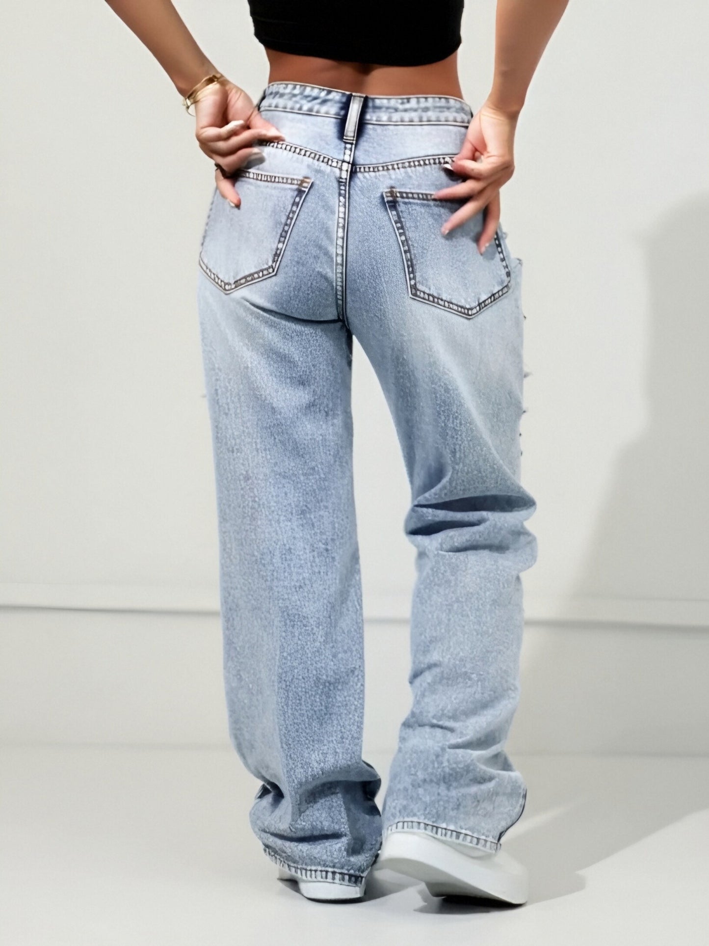 Vaqueros anchos vintage desgastados – Denim clásico lavado azul estilo urbano