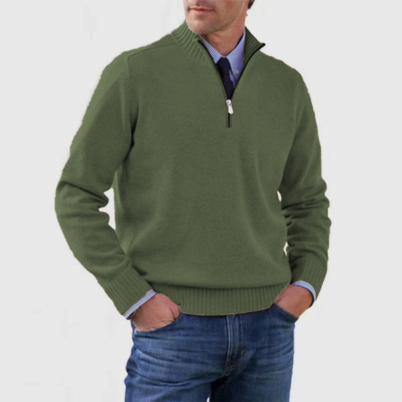 Loom & Soul™ Men’s Stand Collar Sweater – Slim-Fit Winter Knit Pullover with Zipper Neck