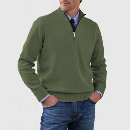 Loom & Soul™ Men’s Stand Collar Sweater – Slim-Fit Winter Knit Pullover with Zipper Neck