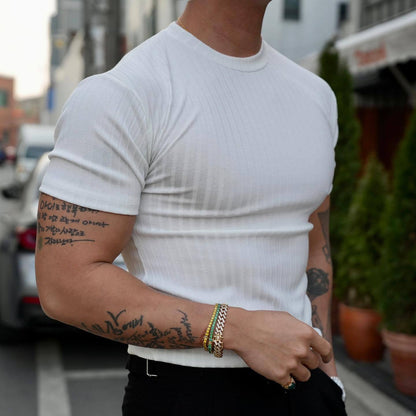 Camiseta elástica de cuello redondo para hombre – Manga corta casual atlética
