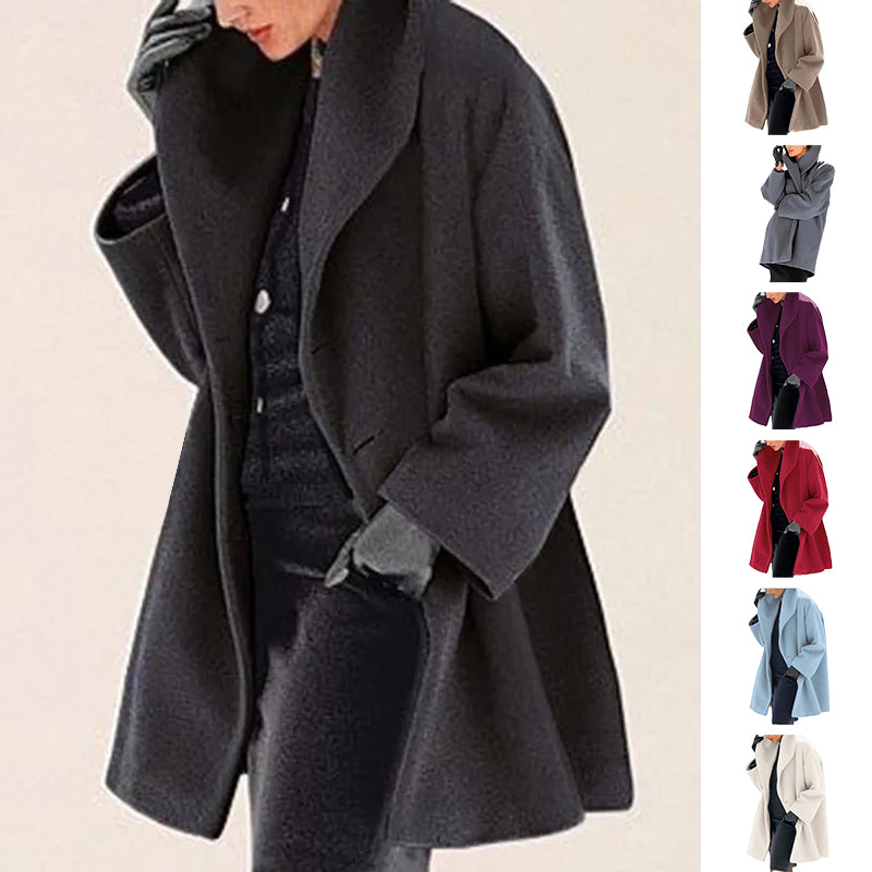Abrigo suelto de lana para mujer – Chaqueta de invierno casual con cuello redondo