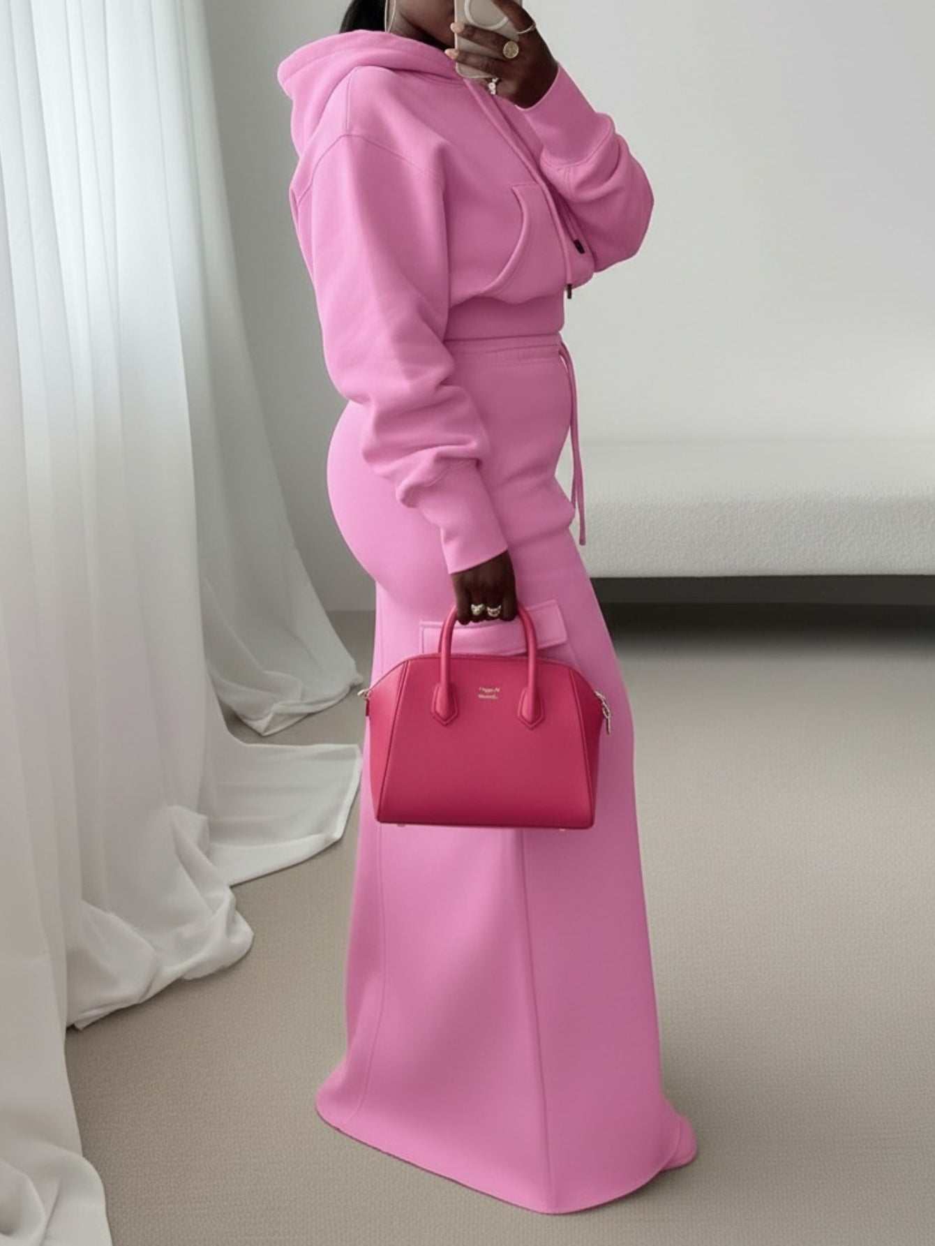 Conjunto de vestido con capucha de 2 piezas – Estilo urbano utilitario largo