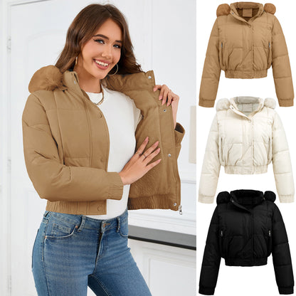 Loom & Soul™ Women’s Cotton-Padded Winter Jacket – Elegant Thick Warm Coat in Khaki, Black, or White