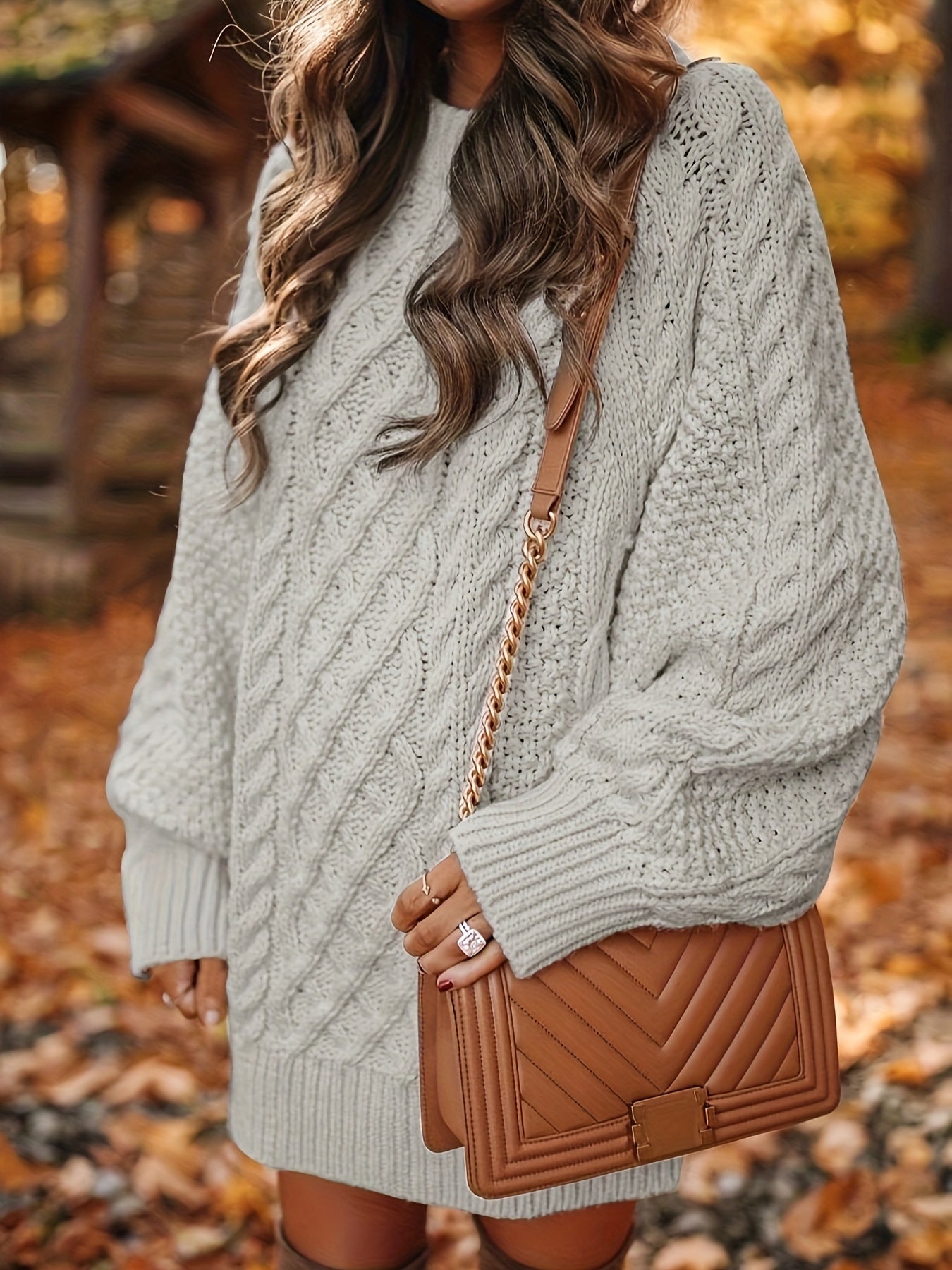 Women’s Vika Sweater – Loose Midi Knit Crewneck Pullover