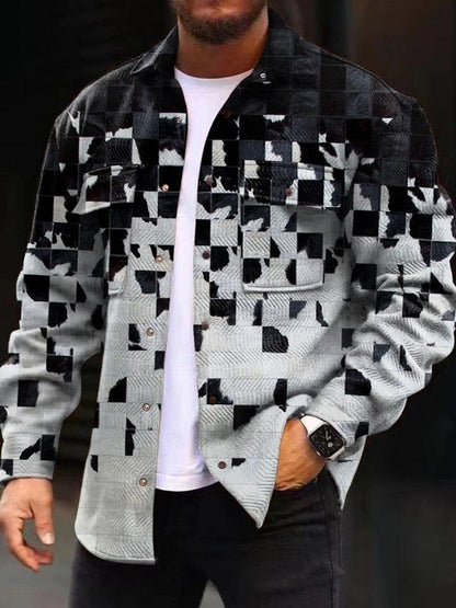 Loom & Soul™ Men’s 3D Digital Print Jacket – Autumn Plaid Casual Shirt Coat with Streetwear Edge