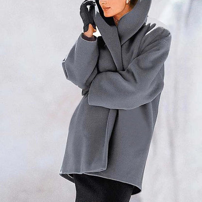 Abrigo suelto de lana para mujer – Chaqueta de invierno casual con cuello redondo