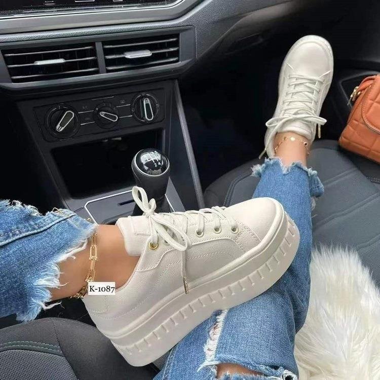 Zapatillas de plataforma para mujer – Zapatos casuales ligeros con cordones y suela gruesa