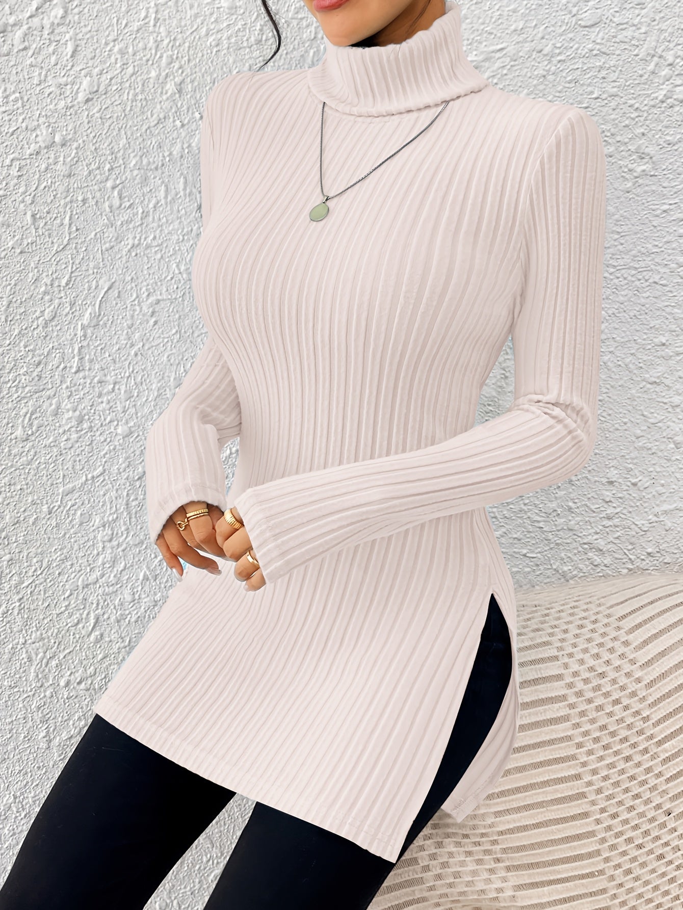 Women’s Elegant Turtleneck Top – Soft Long Sleeve High-Neck Knit