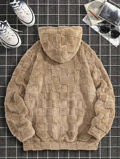 Men’s Westcoast Fleece Hoodie – Thick Embroidered Checkered Pullover