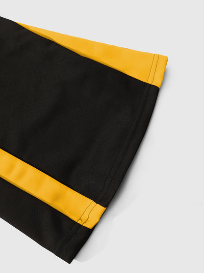 Men’s Black Flared Pants – Cross Print Streetwear Trousers with Red Stripe